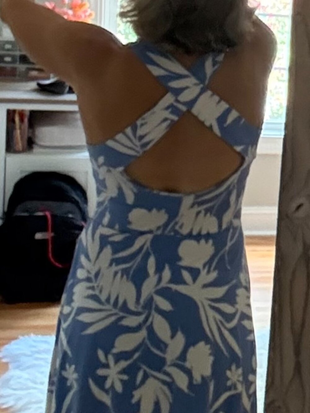 Pact Floral Fit & Flare Open Back Maxi Dress Tropical Palm Wedgewood Blue Small - Picture 4 of 7